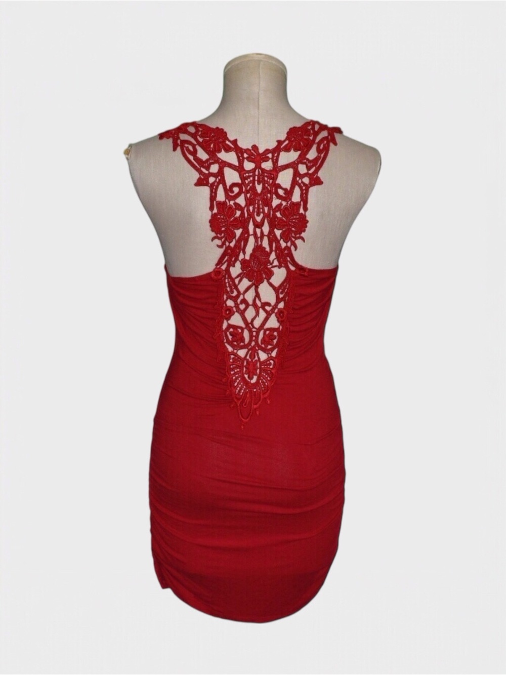 Crochet Back Ruched Bodycon Mini Dress